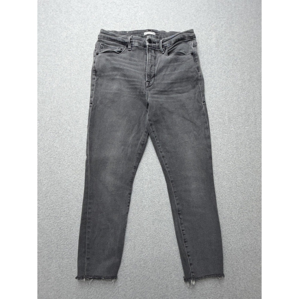Good American Jeans Womens 12 Black High Rise Skinny Crop Raw Hem GWNCHR419T
